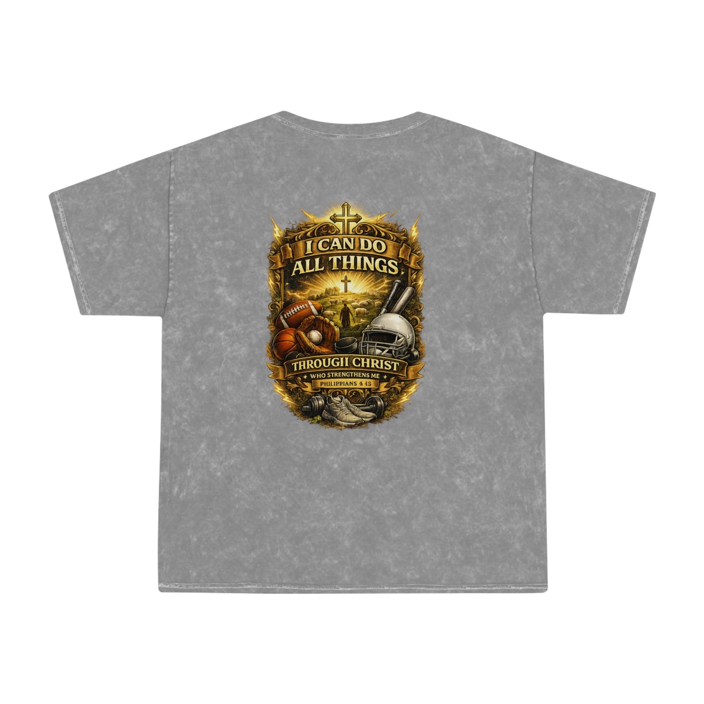 Christian Cross T-Shirt — "I Can Do All Things Through Christ" Mineral Wash Tee