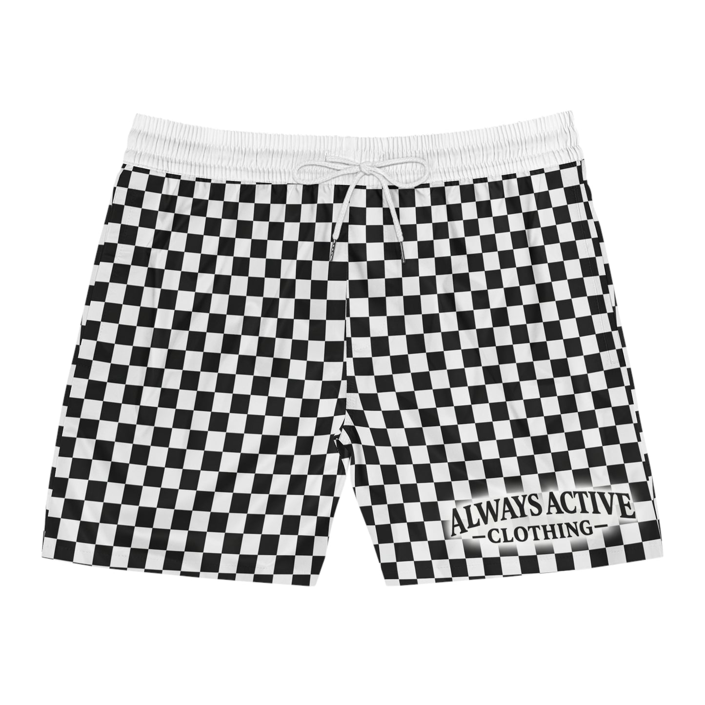 Checkerboard Split Swim Shorts — Men's Mid-Length Beach Trunks