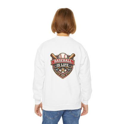 Baseball Is Life Kids Sweatshirt | Vintage Script, Baseball Graphic, Team Spirit