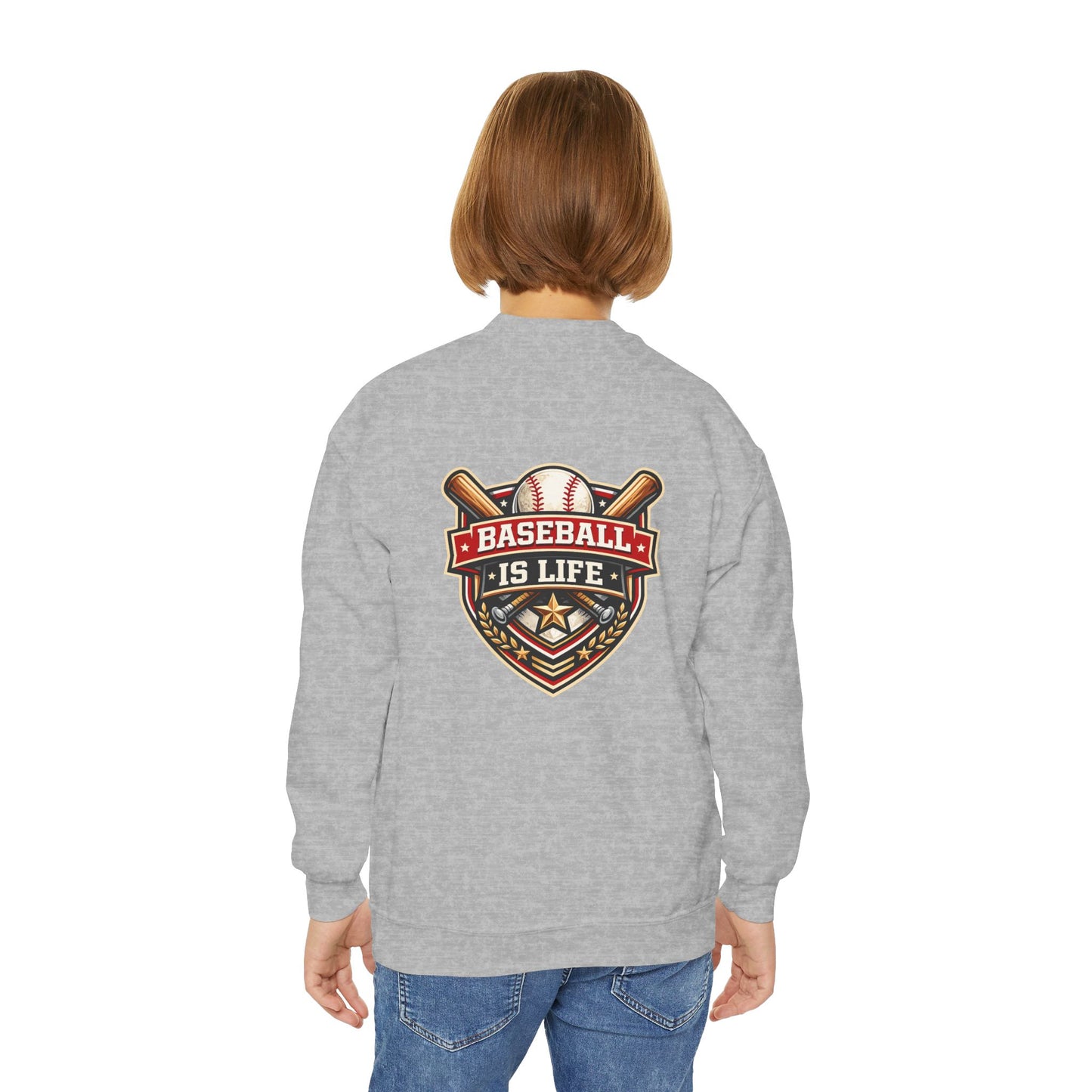 Baseball Is Life Kids Sweatshirt | Vintage Script, Baseball Graphic, Team Spirit