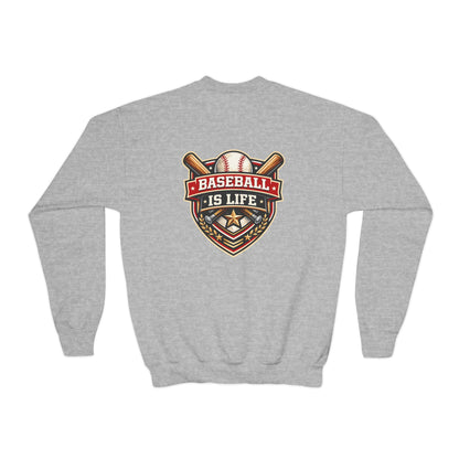 Baseball Is Life Kids Sweatshirt | Vintage Script, Baseball Graphic, Team Spirit