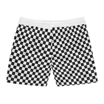 Checkerboard Split Swim Shorts — Men's Mid-Length Beach Trunks